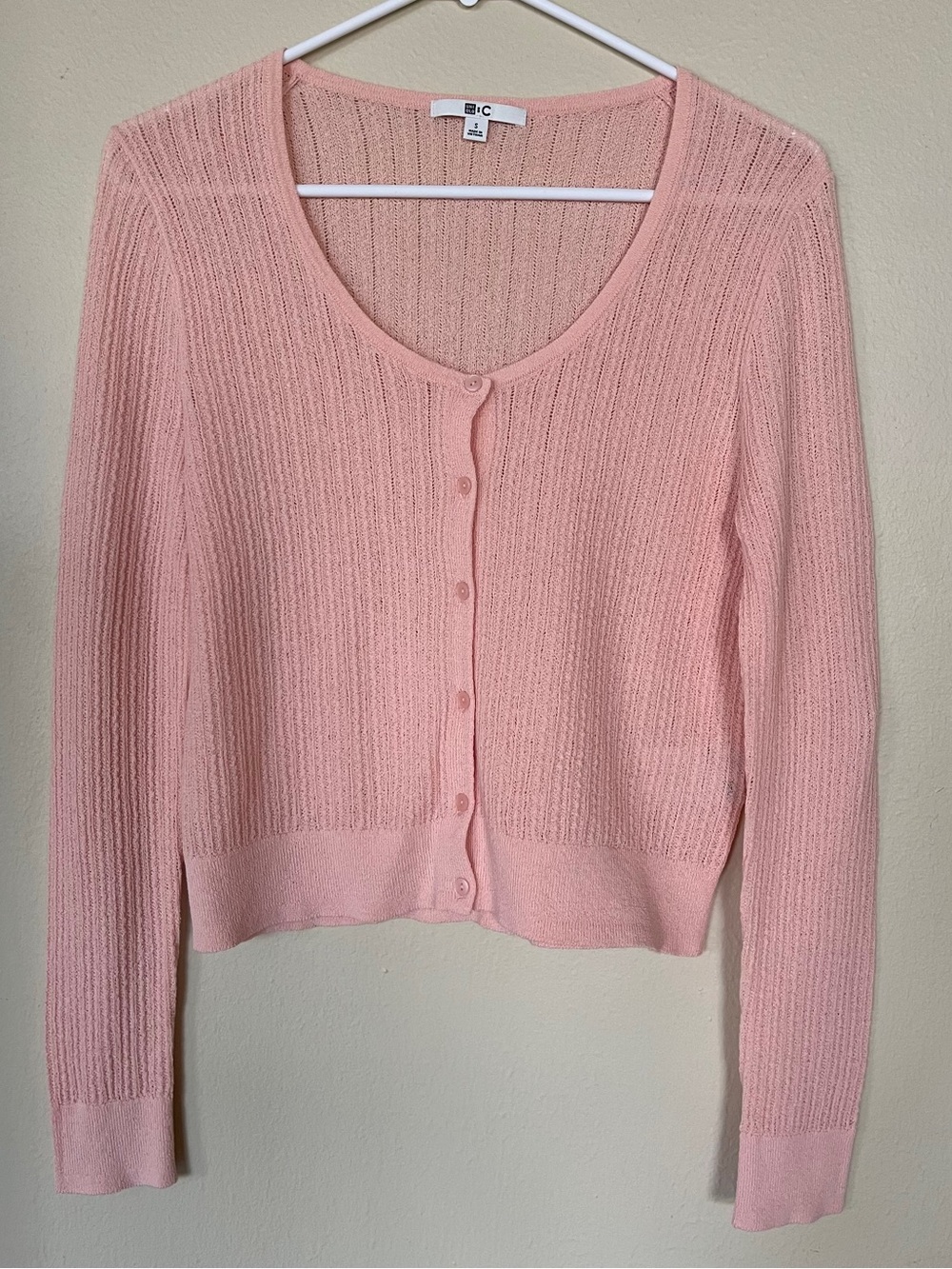Uniqlo C Soft Pink Ribbed Button-Front Cardigan